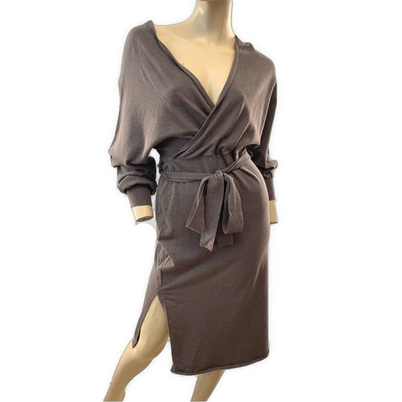 Taylor -Brown Wrap Soft Sweater Midi Dress- MP - Picture 1 of 15